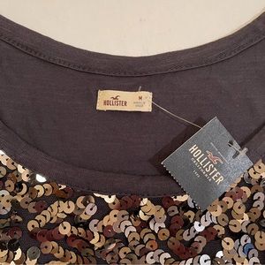 NWT Hollister Short Sleeve Brown Sequin Crop Top